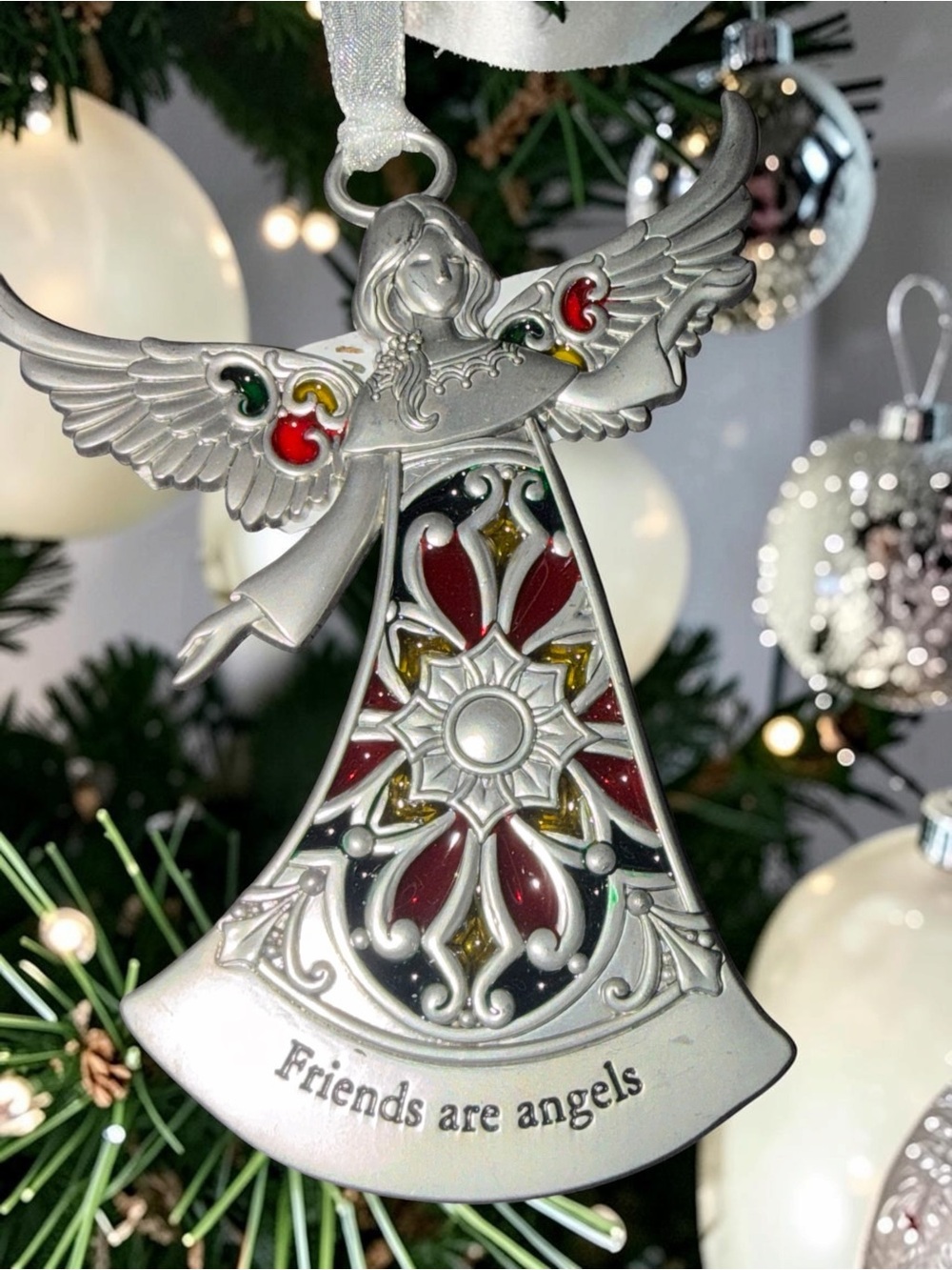 Friends Are Angels Silver Angel Christmas Ornament